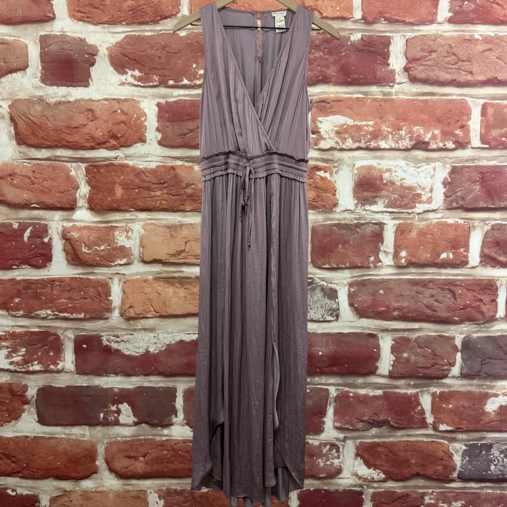 Anthropologie Hem & Thread Dress Women's S Purple Crinkle Satin Surplice Casual